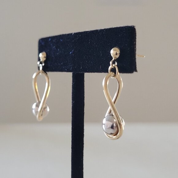 **SOLD**10k Solid Yellow & White Gold Dangle Earrings - Picture 2 of 8